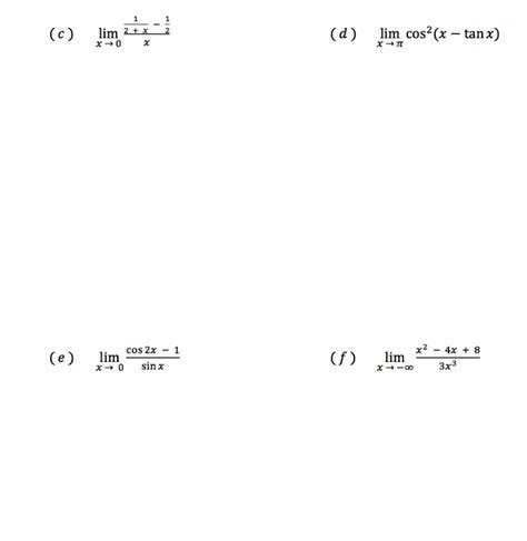 Solved C Limx→0x2x1−21 D Limx→πcos2x−tanx E