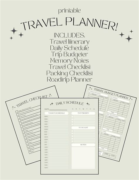 Printable Travel Planner And Itinerary Guide Green Minimal For Spring