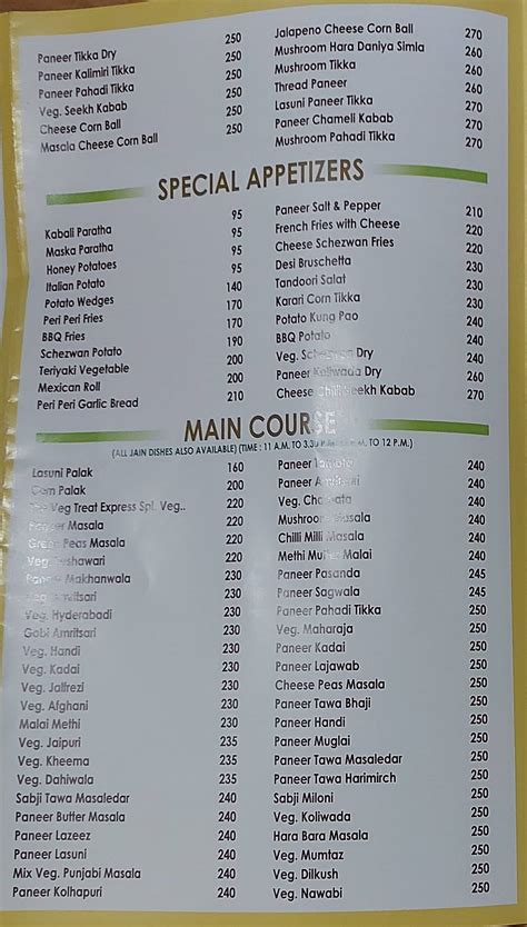 Menu At The Veg Treat Express Mumbai