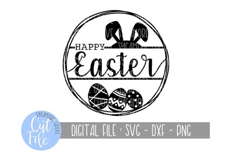 Happy Easter Svg Round Door Hanger Svg Easter Bunny And Eggs Etsy