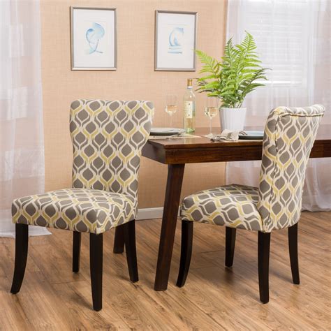 Kalee Yellow And Grey Print Fabric Dining Chair Set Of 2 Decoracion