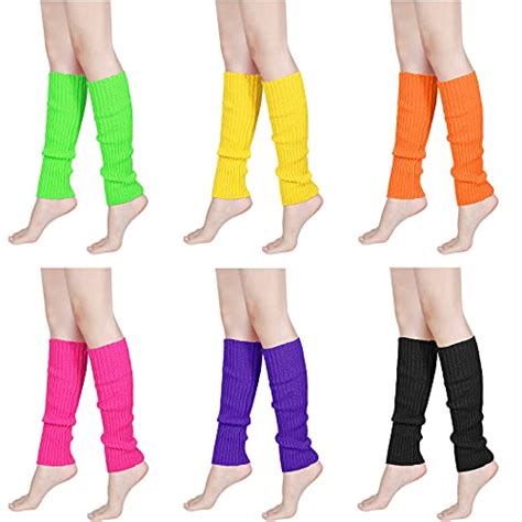 Satinior 6 Pairs 80s Women Knit Leg Warmers Neon Ribbed Leg Warmers