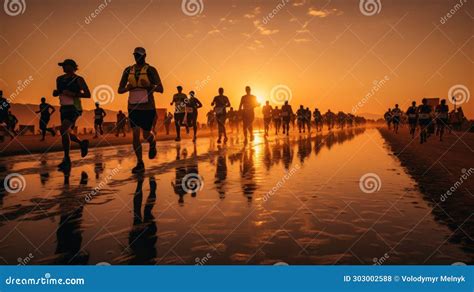 Silhouette Of People Athletes In Motion Running Outdoors On Sunset