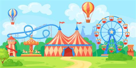 Fairground Landscape Panoramic Amusement Park City Entertainment In