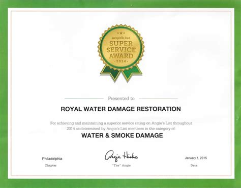 Angies List Super Service Award Royal Water Damage Free Estimates