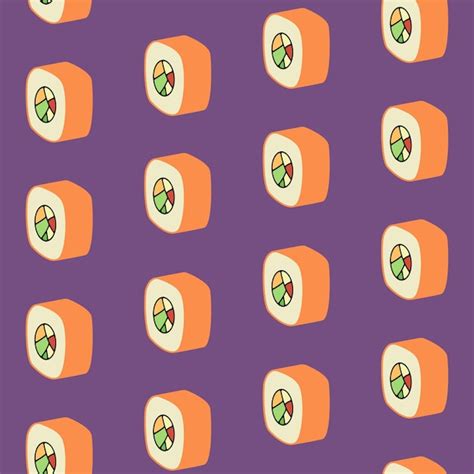 Premium Vector Seamless Colored Pattern With Cartoon Japanese Sushi Roll