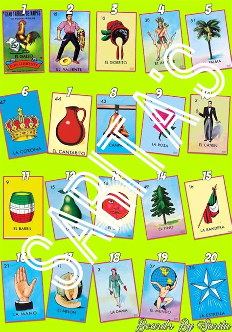 Loteria Mexicana Board Card 20 Cards Good For Live Etsy