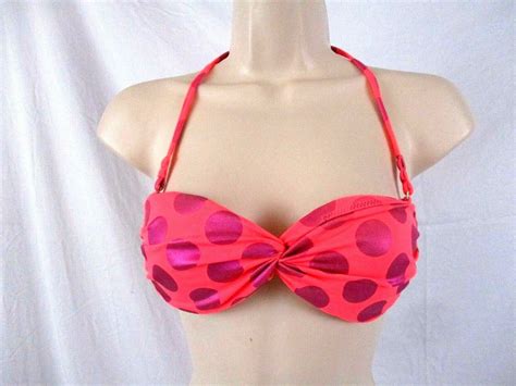 Victoria S Secret Halter Bikini Top Pink Polka Dot Sz Gem