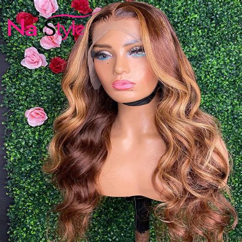 Glueless Ombre Human Hair Wig Highlight Lace Frontal Wigs Honey