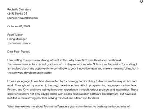 Fresher Software Engineer Cover Letter Example Free Tools