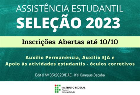 Programas Da Assist Ncia Estudantil Do Ifal Campus Satuba Est O