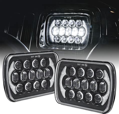 True Mods 7x6 5x7 Led Headlights H6054 H5054 [black Finish] [drl Built In] [h4 Plug And Play] [low