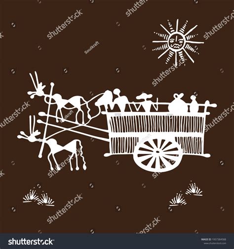 Warli Painting Bullock Cart Ride Sun Stock Vector Royalty Free