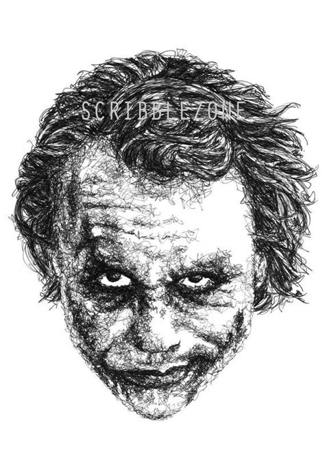 Scribbled Joker Heath Ledger The Dark Knight Poster Etsy Heath Ledger