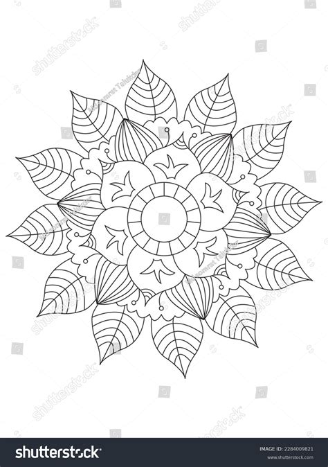 Flowers Leaves Coloring Page Adultcontour Drawing Stock Vector (Royalty ...