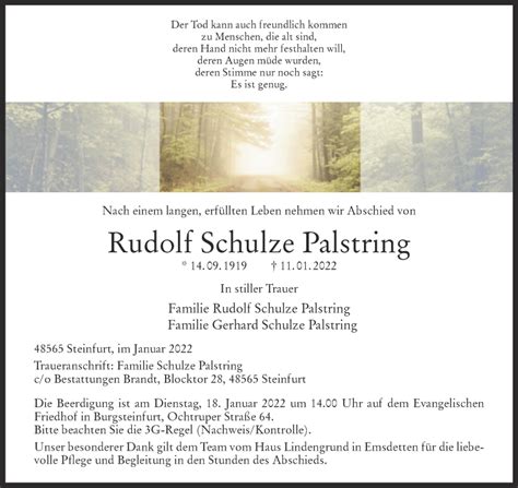 Traueranzeigen Von Rudolf Schulze Palstring Trauer Ms