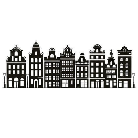 Silhouette Of A Row Amsterdam Style Houses Facades Of European Old