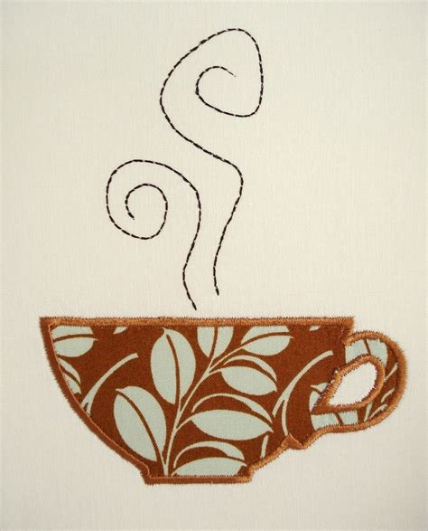 Coffee Cup Machine Embroidery Design Applique Design 4x4 and