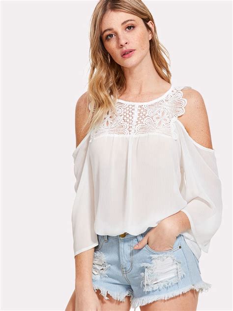 Lace Yoke Cold Shoulder Top Shein Sheinside Cape Style Australian