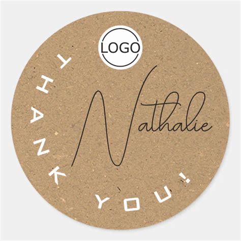 Unique Signature Rustic Kraft Paper Thank You Logo Classic Round