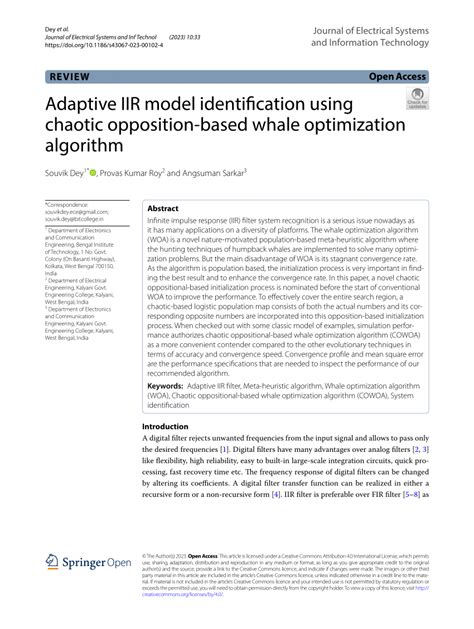 Pdf Adaptive Iir Model Identification Using Chaotic Opposition Based