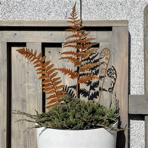 Rusty Fern Leaves Metal Bouquet Rusted Metal Plant Stake Home And