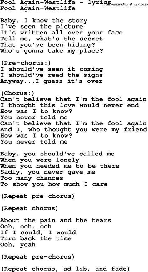 Love Song Lyrics For Fool Again Westlife