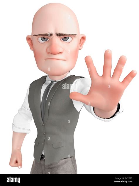 bald businessman cartoon is angry and also saying hey stop there, 3d ...