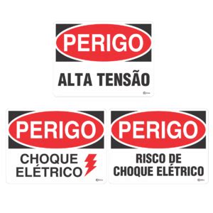 Conjunto Placas Sinalização Alerta Risco Choque Perigo Alta Tensão