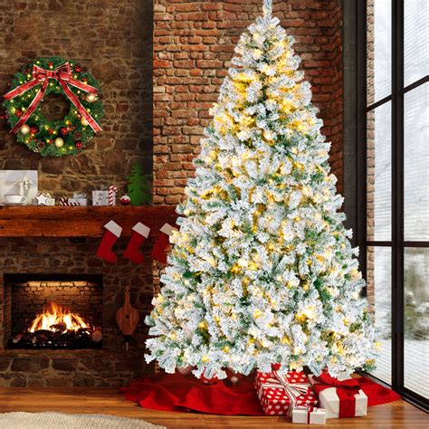 iFanze 7ft Pre-Lit Snow Flocked Christmas Tree with 300 Lights 1200 ...