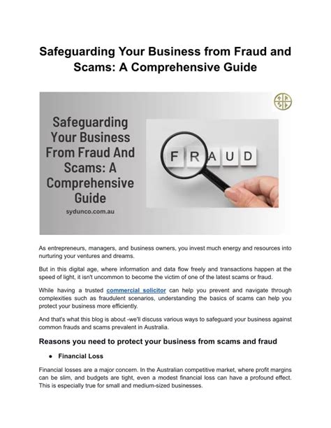 Ppt Safeguarding Your Business From Fraud And Scams A Comprehensive