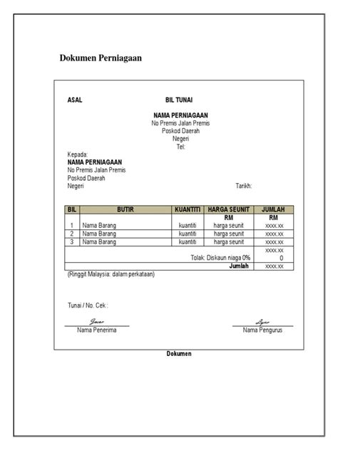 Contoh Bil Tunai Dokumen Perniagaan Hans Lyberth