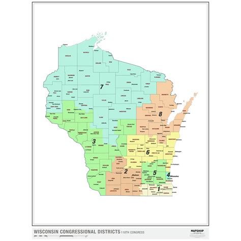 Wisconsin 2022 Congressional Districts Wall Map by MapShop - The Map Shop