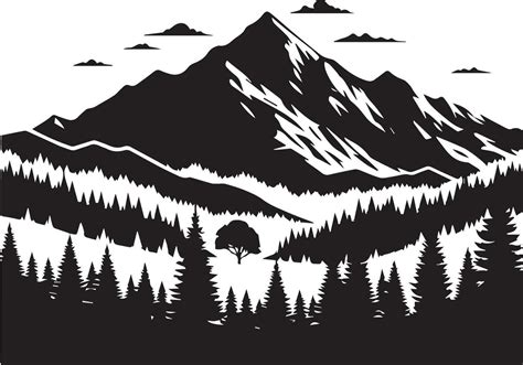 Mountain with forest vector silhouette illustration black color ...