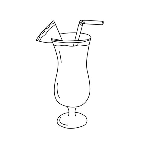 Vector Pina Colada Cocktail With Pineapple And Straw Sketch