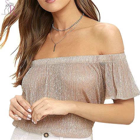 Pink Sexy Off Shoulder Sheer Blouse Women 2018 Short Sleeve Slash Neck