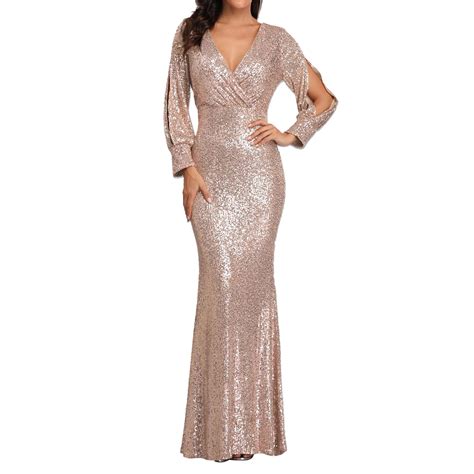 Xlzwnu Prom Dress Long Sleeve Dress For Women Gold Dresses For Women