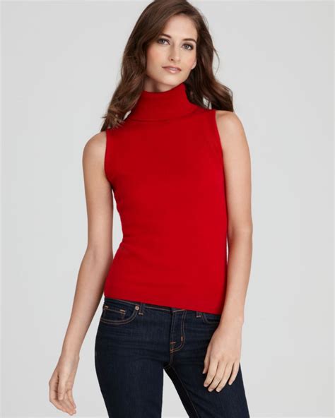 Private Label New Red Cashmere Shell Sleeveless Turtleneck Sweater Regular Top L Ebay