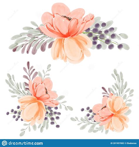 Conjunto De Arranjos Florais De P Ssego De Aquarela Para Elemento