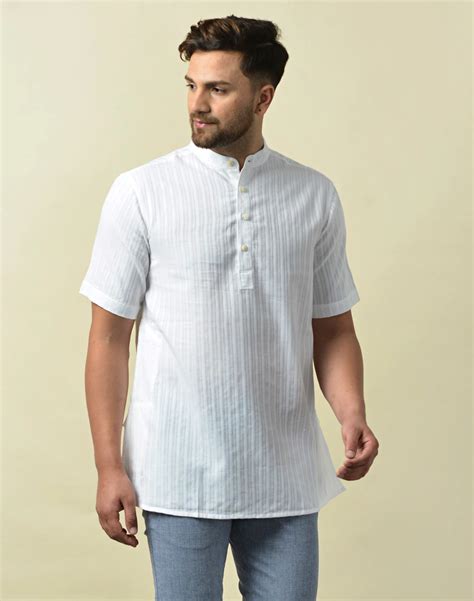 Buy Fabindia White Cotton Dobby Short Kurta Online In India Fabindia