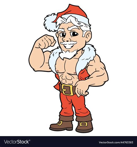 Cartoon style young muscular santa claus in red Vector Image