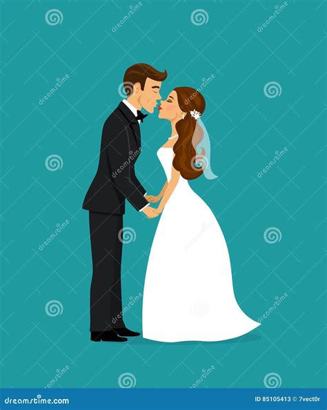 Newlyweds Bride And Groom Kissing Cartoon Stock Illustration