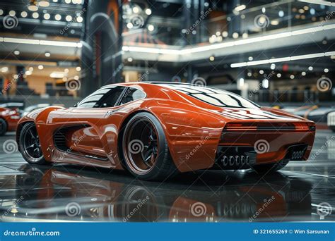 Sleek Futuristic Sports Car In Modern Showroom Stock Illustration