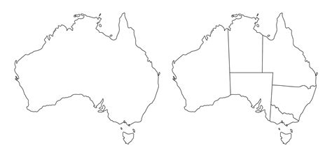 australia map set  outline white black administrative region