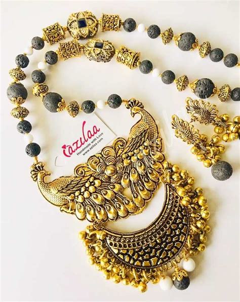 Ethnic Peacock Lava Gemstone Antique Gold Tone Necklace Set At 4950