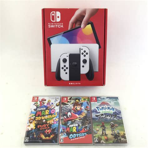 【やや傷や汚れあり】【1円～】nintendo Switch 有機elモデルheg 001＋ソフト3本 ポケモン レジェンズアルセウス