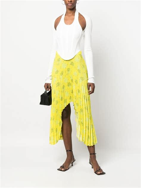 Rokh Arch Pleated Midi Skirt Yellow Farfetch