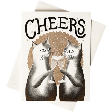 Bromstad Printing Co Cheers Cats Risograph Greeting Card Beautyhabit