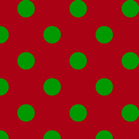 One Inch Christmas Green Polka Dots On Dark Red Fabric