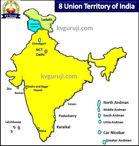 Union Territory of India Map UPSC KV Guruji | Union territory of india ...